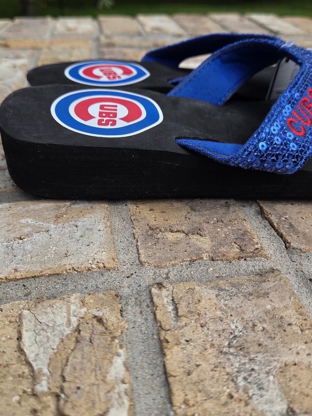 Blue Sequin Cubs Women's Flip Flop Sandals - Picture 7 of 11
